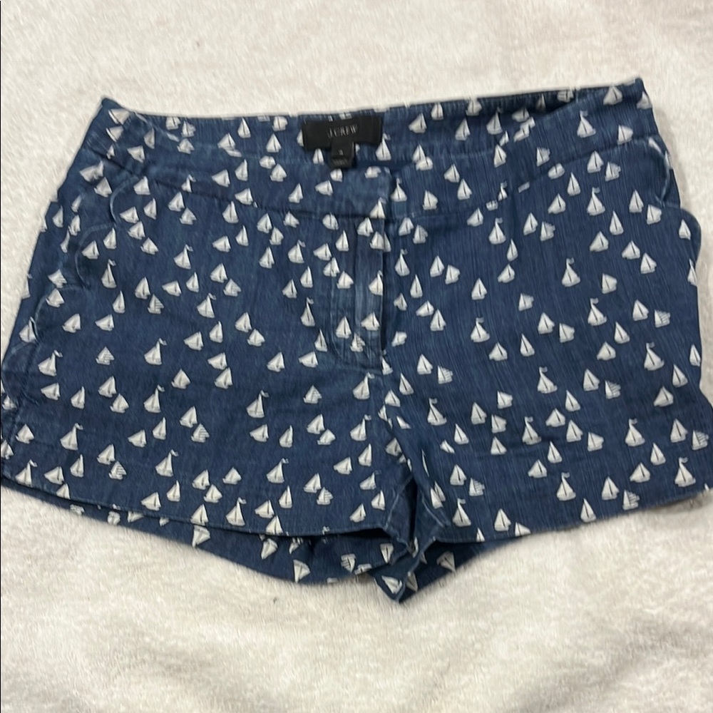 J. Crew High Waist Blue and White Shorts